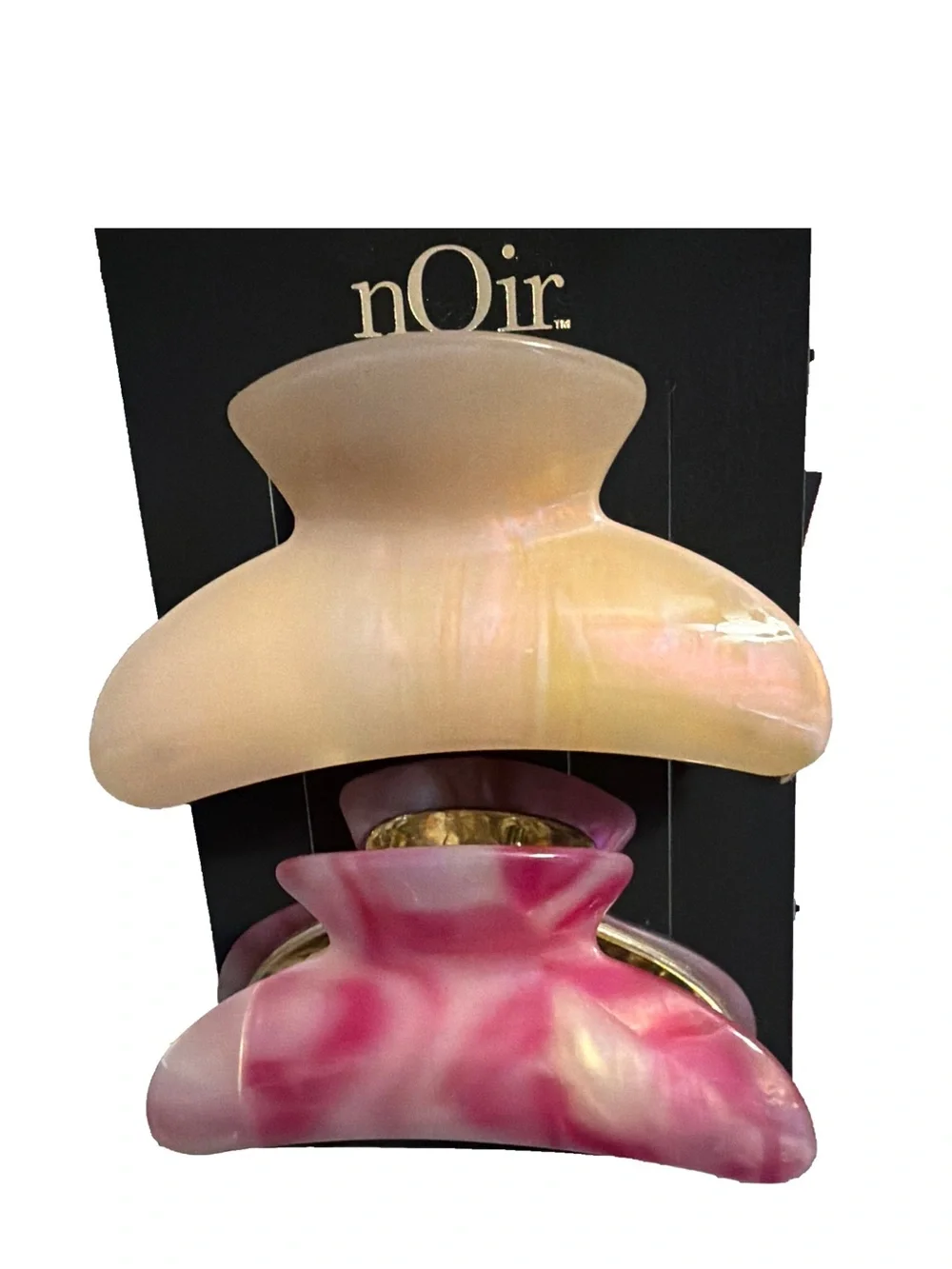 nOir Jewelry Elegant Marbleized & Pearlescent Cream & Pink Hair Claw Clips